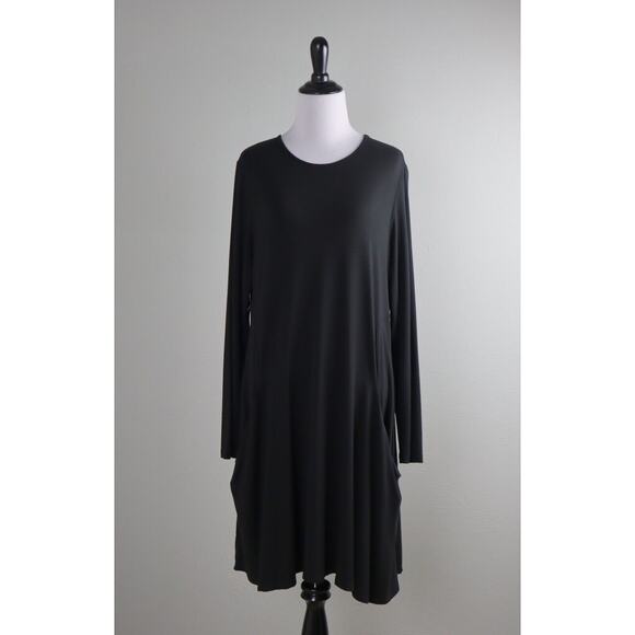 BETABRAND Solid Black Soft Stretch Draped Pocket Casual Dress Size Medium - Picture 1 of 6